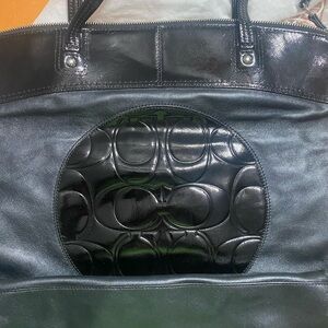 Coach Black Leather Tote with Signature Design